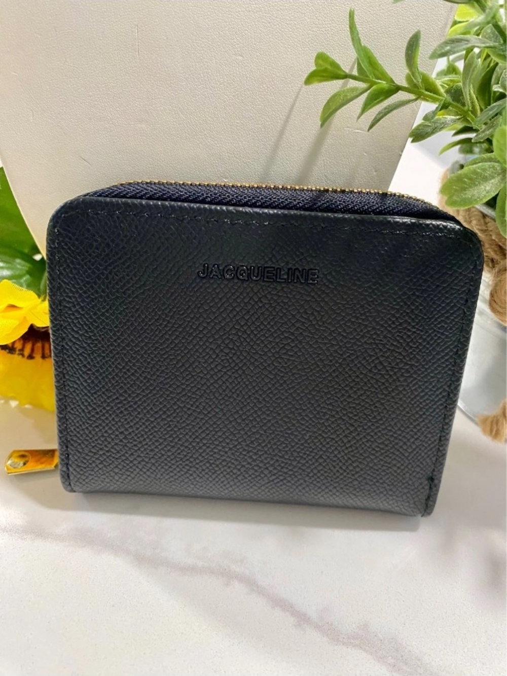 Men’s Black Zip Wallet with Gold-Tone Zip